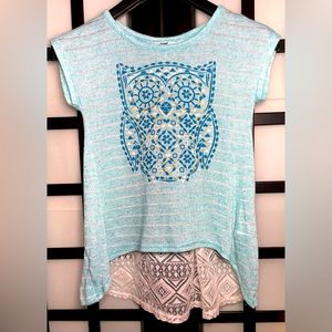 Girl Small Owl Top | Aqua | Croquet Open Back